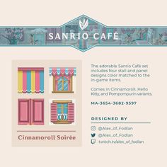 the sanrio cafe website is displayed with an image of some windows and shutters