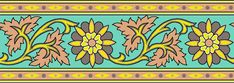 an ornate border with flowers and leaves in yellow, blue, green and brown colors