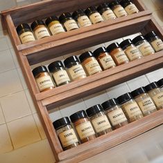 spice rack with spices on it in a kitchen