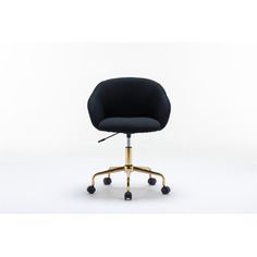 an office chair with wheels and black upholstered seat, against a white background