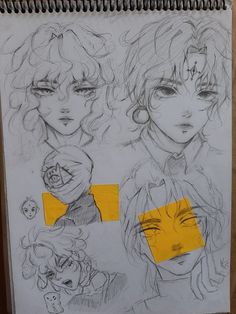 two drawings of people with different facial expressions and hair styles, one is drawn in pencil