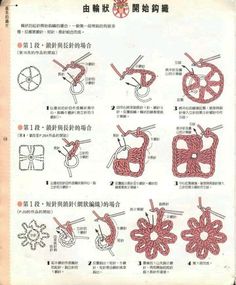 instructions on how to crochet in chinese with pictures and instructions for each item