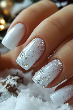 Different Shades Of White Nails, Ice Nails, Winter Wedding Nails, Milky Nails, Silver Nail, Blue Nail Designs, White Nail Designs, Thanksgiving Nails, Blue Nail