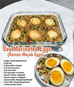 an advertisement for soy marinated eggs in korea