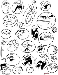 cartoon faces drawn in black and white