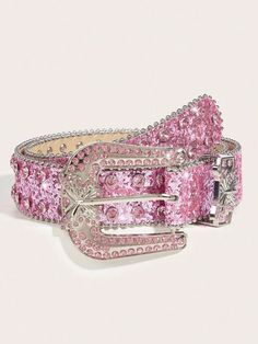 Handmade Vintage 1pc women heavy belt with butterfly buckle, rhinestone detail Bling Belts, Girls Belts, Pink Belt, Luxury Belts, Rose Bonbon, Rhinestone Belt, Pink Bling, Pink Collar, Pink Collars