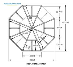 a drawing of a circular table with measurements for the top and bottom sections, including four sides