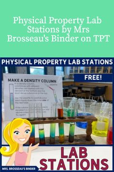 a poster with the words physical property lab on it and an image of a woman pointing to