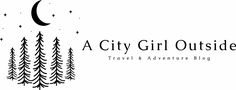 the logo for a city girl outside travel and adventure blog, with trees in the background