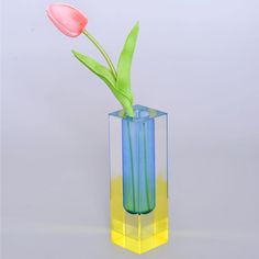 PRICES MAY VARY. Vibrant Colors: this gradient color vase is made of high quality acrylic material, when the light shines on the clear vase, it will radiate colorful hues. Transparent Vase: It can be hydroponically cultivated, and you can see the beautiful single stems from the transparent vase, so you can feel the nature in your home! Small Vase Size: 1.97 "L x 1.97 "W x 6.3 "H, Weight: 0.88 lbs, Thickened, durable and safer compared to glass as acrylic is not easy to break, perfect for familie Maximalist Room Decor, Maximalist Room, Funky Vases, Pillar Vases, Nordic Room, Room Decor Unique, Blue Vases, Square Columns, Living Room Dining Table