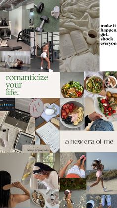 a collage of photos with the words romanticize your life and images of people eating food