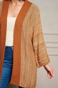 This rust colored chunky, open cardigan sweater is perfection for this Fall! 34% ACRYLIC 33% POLYESTER 33% COTTON. Cozy Open Front Fall Cardigan, Fall Knit Cardigan With 3/4 Sleeves, Casual Orange Knit Cardigan, Oversized Fall Cardigan With 3/4 Sleeves, Cozy Multicolor V-neck Cardigan, Color Block Cardigan, Open Cardigan Sweater, Open Cardigan, Rust Color