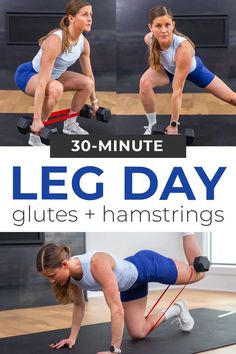 Build strong legs at home with this glutes and hamstrings workout. This dumbbell leg workout targets the posterior chain: the glutes, hamstrings and calves. Each circuit pairs an isometric exercise, a multi-muscle group exercise and an endurance exercise to build muscle in the lower body. Glute And Hamstring Workout At Home, Single Leg Hamstring Exercises, At Home Glutes And Hamstrings, Dumbell Glute And Hamstring Workout, Hamstring Focused Leg Day, Glutes And Hamstrings Workout, Leg Workout Challenge, Hamstrings Workout, Legs At Home