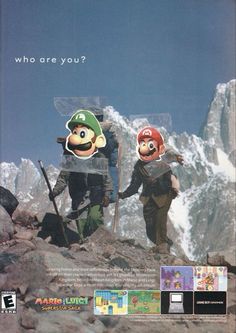 an advertisement for mario and luigi in the mountains