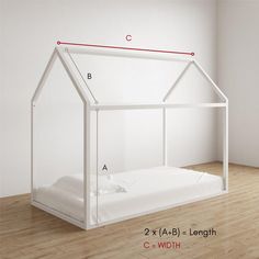 a white bed with a red line on the top and bottom part showing how to measure it