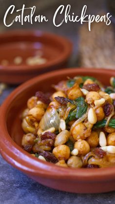 Catalan Chickpeas and Spinach (Cigrons amb Espinacs in Catalan) is a quick and easy vegan-friendly tapas that’s popular in Barcelona tapas bars all over the city. Ready in 15 minutes. 

Unlike the traditional Spanish version of spinach and chickpeas, Catalan Chickpeas and spinach are simmered down in some onion, garlic and uses a selection warm spices (ground cumin, smoked paprika, and ground black pepper). Toasted pinenuts for some crunch and some dried raisins for a little sweetness. Chickpeas And Spinach, Barcelona Tapas, Spanish Tapas Recipes, Dried Raisins, Tapas Recipes, One Pan Chicken, Easy Appetizers, Spanish Tapas, Tapas Bar