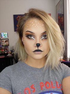 Fox Makeup Halloween, Dear Makeup, Bambi Makeup, Reindeer Makeup, Fox Makeup, Dear Costume, Deer Makeup, Animal Makeup, Fox Costume