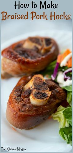 how to make braised pork hocks on a white plate with lettuce and carrots