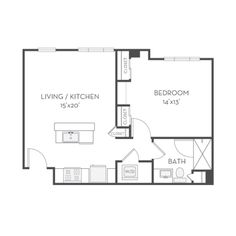 the floor plan for a one bedroom apartment