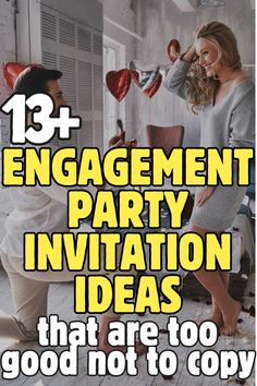 an advertisement for a party with two people in the background and text that reads, engagement party