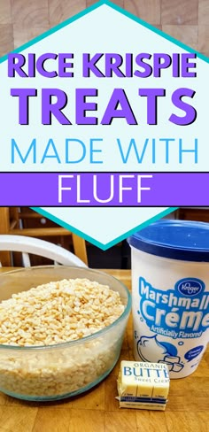 rice krispie treats are made with fluff and ready to be eaten in the microwave