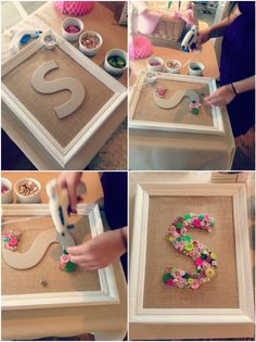 the process is being made by using buttons and other materials to make an art project