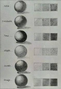 an image of different shapes and sizes of balls in graphite on white paper with black ink