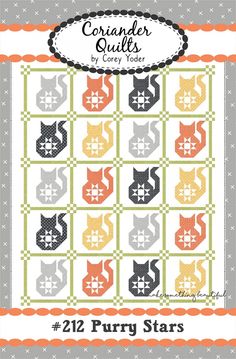 a quilt pattern with cats on it and the words,'22 furry stars '