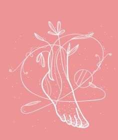 a pink background with white flowers and lines on the bottom half of it, against a light pink background