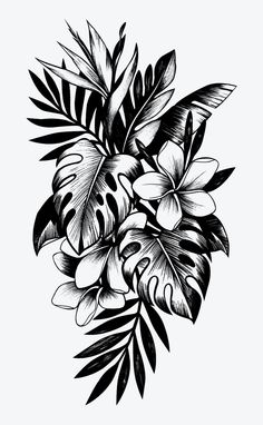 a black and white drawing of flowers