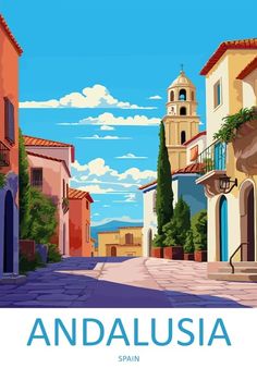 an image of a street scene with buildings and trees in the background that says andalusa spain