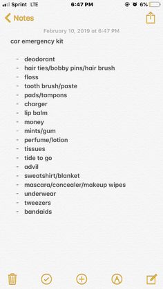 an iphone screen showing the emergency kit list