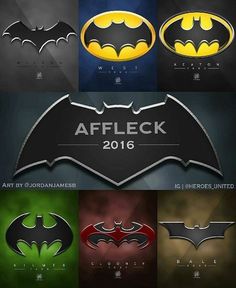 the batman logo is shown in four different colors