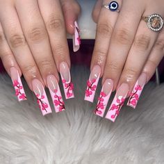 Blossom Nail Designs, Cherry Blossom Nails Design, Blossom Nails, Acrylic Inspiration, Nails Photos, White French Nails, Nail Artwork, Blue Ombre Nails, Cherry Blossom Nails