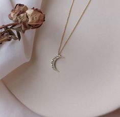 "Enjoy FREE SHIPPING WORLDWIDE+ 20% off all jewelry + Free beautiful gift wrap We recommend upgrading to Express Shipping during this period! ❤ Welcome to My Store!❤ Minimalist 14K gold moon pendant necklace is so romantic and dainty, perfectly suited for layering with more short necklaces. On the surface of the moon pendant, delicate cubic zirconia in various sizes are inlaid, making the jewel especially luxurious. ♦ materials ♦ ♦ Our crescent necklace made of 100% Sterling Silver and plated wi Luna Necklace, Crescent Moon Necklace Silver, Crescent Moon Necklace Gold, Gold Moon Necklace, Crystal Moon, Crescent Necklace, Moon Pendant Necklace, Crescent Moon Necklace, Necklace Chain Lengths