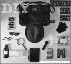 the contents of a man's travel kit laid out on a white sheet with text overlay