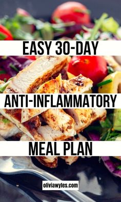 Here is a great 30 Day Anti-Inflammatory Diet Meal Plan to help reduce inflammation. 30 days of anti-inflammatory breakfast ideas, lunch ideas, and dinner ideas to get your body back on track. 1200 Calorie Diet Meal Plans, Inflammation Recipes, Ideas Lunch