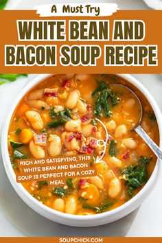 White Bean And Bacon Soup Recipe Rustic White Bean And Bacon Soup, Bacon Soup Recipes, Bean And Bacon Soup, Bacon Soup, Crumbled Bacon, White Bean