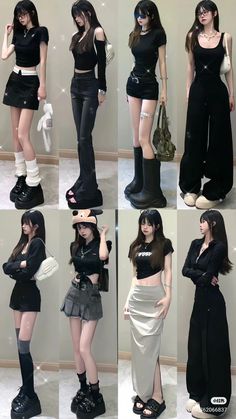 All Black Outfit Korean, Black Outfit Korean, Korean Outfits Summer, Summer Outfit Korean, K Pop Fashion, Fashion Top Outfits, Easy Trendy Outfits, Black Outfits, 가을 패션