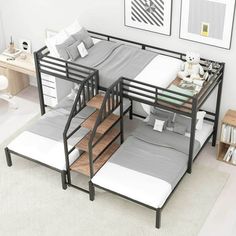 a bunk bed with two sets of mattresses