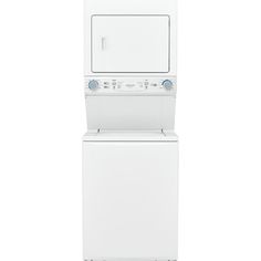 a washer and dryer stacked on top of each other in front of a white background