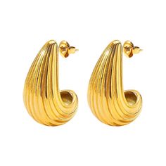 Becca Ribbed Drop Earrings - Alais Branche Gold Rhinestone Earrings, Water Drop Earrings, Chunky Hoop Earrings, Gold Earrings For Women, Stylish Earrings, Stylish Earring, Valentines Jewelry, Gold Rhinestone, Modern Earrings