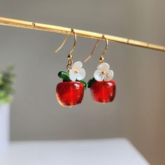 Big apple earrings Big Apple New York, Apple Earrings, Glass Transparent, Dragon Earrings, Fruit Jewelry, Red Accessories, Fruit Earrings, Earrings Inspiration, Acrylic Flowers