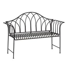 a wrought iron bench sitting on top of a white background