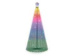 a multicolored christmas tree with lights on it's sides and a star at the top