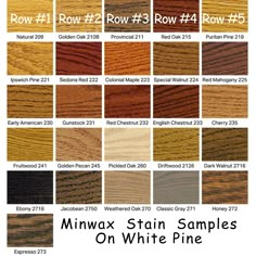 the different stain samples are shown in various colors and sizes, including brown, red, yellow