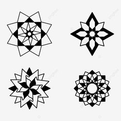 four black and white geometric shapes on a white background, abstract, design png and psd