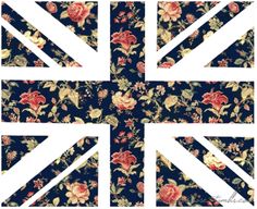 the union jack flag is made up of flowers and leaves on black background with white border