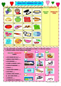 Healthy/unhealthy life - English ESL Worksheets for distance learning and physical classrooms Yummy Healthy Food, Healthy And Unhealthy Food, Health Coach Business, Healthy Dog Treat Recipes, Health Eating, Health Drink, Unhealthy Food