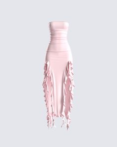 Pure beauty... that's what this dress is 😌 Constructed from jersey, this pink strapless midi is complete with a ruffled edge front slit, and hem that creates an elegant and eye-catching look 💕

Note: Choker sold separately! White Corset Dress, Strapless Ruffle Dress, Pink Ruffle, Glam Dresses, Hoco Dresses, Looks Vintage, White Mini Dress, Ruffle Dress, Classy Outfits